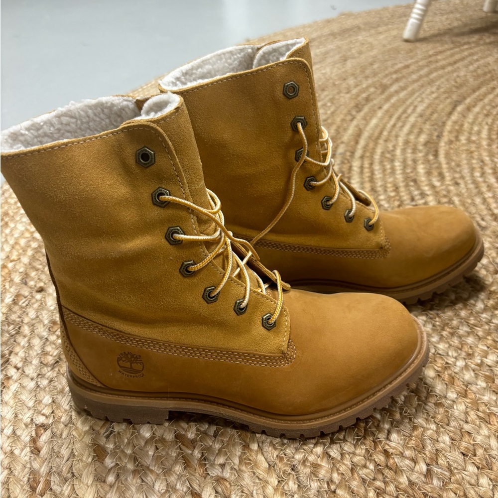 NEW Timberland Women's Brown Wheat Teddy Fleece Fold Over Fold Down Boots
